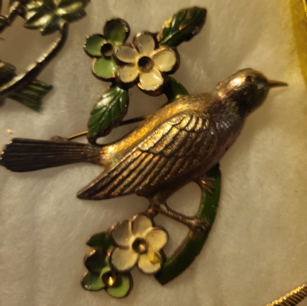 Vintage Bird & Floral Brooch